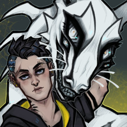 anthro duo interspecies male male/male multi_eye muscular muscular_male piercing scar tattoo teeth whiskers greaserdemon human mammal monster unknown_species 1:1 hi_res