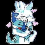 ambiguous_gender anthro arms_around_shoulders arms_around_waist blue_body blue_fur blue_snout blue_tail bow_tie duo eyes_closed fur head_tuft heart_symbol hug male male/ambiguous tail tuft white_chest white_tail c0rgilici0us flolo ych_(character) canid canine canis domestic_dog mammal 1:1 alpha_channel