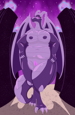 2_horns 3_toes anthro anthrofied belly big_breasts big_butt black_nipples breasts building butt claws curved_horn end_crystal feet female genitals glowing glowing_eyes glowing_genitalia glowing_vulva hands_on_hips horn knee_pads looking_at_viewer looking_down looking_down_at_viewer macro membrane_(anatomy) membranous_wings navel nipples non-mammal_breasts non-mammal_nipples nude overweight overweight_anthro overweight_female perspective perspective_shot pink_vulva pose purple_body purple_eyes purple_sky scales shadow size_difference sky solo standing star tail the_end_(minecraft) thick_thighs toes tower towering under_boob ventral_scales vulva wings crazy_8_animations microsoft minecraft mojang mythology xbox_game_studios jean_(minecraft) dragon ender_dragon mythological_creature mythological_scalie scalie full-length_portrait hi_res portrait