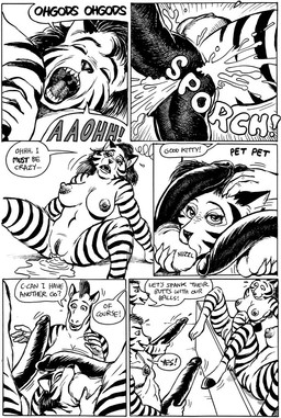 anal anal_penetration anthro areola ball_fondling ball_suck balls big_breasts bodily_fluids breasts clone cum cum_in_ass cum_inside dialogue double_anal double_penetration erect_nipples erection eyes_closed female fondling genital_fluids genitals group male male/female navel nipples open_mouth oral orgasm penetration penis sex smile stripes sucking text vulva karno equid equine felid horse mammal pantherine tiger zebra comic english_text monochrome