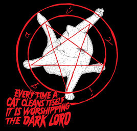 ambiguous_gender caption eyes_closed feral fur humor inverted_pentacle licking nude occult_symbol pentacle pentagram religion runes satanism solo star star_polygon symbol symbolism text tongue tongue_out white_body white_fur unknown_artist domestic_cat felid feline felis mammal black_and_white_and_red digital_media_(artwork) english_text full-length_portrait portrait