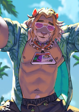 anthro clothed clothing eyewear fur male navel nipples open_clothing open_shirt open_topwear pink_nose pubes shirt solo sunglasses tan_body tan_fur topwear white_pubes ruthert4 epic_games fortnite kingston_(fortnite) felid lion mammal pantherine 2025 hi_res