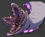 blood bodily_fluids gore group hard_vore open_mouth petal_maw sharp_teeth teeth vore slimytongues worm digital_media_(artwork)