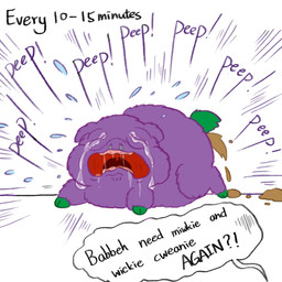 ambiguous_feral ambiguous_gender baby_talk bodily_fluids crying dialogue eyes_closed feces feral fur green_hooves green_tail hooves lying neonate offscreen_character on_front open_mouth pooping purple_body purple_fur snot solo tail tears text young young_ambiguous young_feral yellowcottoncandy030 fluffy_pony fluffy_pony_(species) mammal 1:1 2025 digital_media_(artwork) english_text hi_res