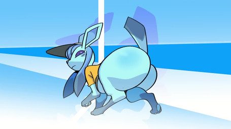 ambiguous_gender anus big_butt blue_body blue_eyes bottomless bottomless_ambiguous bubble_butt butt butt_jiggle clothed clothing feral hat headgear headwear holowear_(pokemon) huge_butt jiggling long_ears looking_at_viewer looking_back pawpads paws presenting presenting_hindquarters raised_tail shadow shirt solo sportswear tail thick_thighs topwear topwear_only visor_cap walk_cycle walking wide_hips submarine_screw nintendo pokemon pokemon_unite orange_unite_style_glaceon eeveelution generation_4_pokemon glaceon pokemon_(species) 16:9 2023 2d_animation animated frame_by_frame hi_res lol_comments loop no_sound short_playtime video widescreen