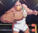 2023 accipitrid accipitriform angry anthro avian biceps bird bruised bruised_arm bruised_chest bruised_face bulge eagle fight fighting_ring first_person_view fist funeral-paws hi_res looking_at_viewer male manly musclegut muscular nipples pecs solo triceps wrestling_singlet