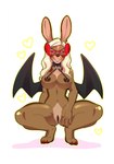 anthro areola breasts collar eyebrows eyelashes female genitals hair membrane_(anatomy) membranous_wings nipple_chain nipple_piercing nipples nude piercing pussy simple_background smile solo white_background wings rd406 lagomorph leporid mammal rabbit 2021 digital_media_(artwork) hi_res