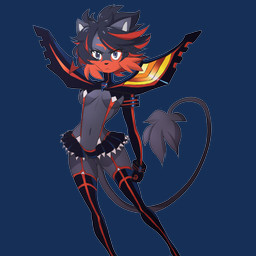 anthro anthrofied black_body black_fur black_hair blue_eyes breasts clothed clothing cosplay female fur garter_belt garter_straps hair legwear looking_at_viewer multicolored_hair parody pokemorph red_body red_fur red_hair skimpy solo stockings two_tone_hair naughtywafer kill_la_kill nintendo pokemon studio_trigger ryuko_matoi senketsu felid generation_7_pokemon kamui_(kill_la_kill) litten mammal pokemon_(species) 1:1 2016 absurd_res alpha_channel crossover hi_res