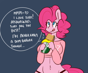 anthro anthrofied big_breasts breasts female solo text somescrub friendship_is_magic hasbro my_little_pony hugtastic_pinkie_pie pinkie_pie_(mlp) earth_pony equid equine horse mammal pony 2015 digital_media_(artwork) english_text hi_res