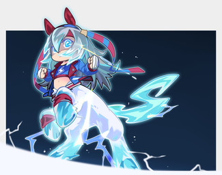 accessory animal_ears blue_clothing blue_eyes blue_hair blue_jacket blue_topwear clothed clothed_female clothed_taur clothing crop_top electricity exposed_belly female flat_chested hair headband jacket long_hair midriff on_hind_legs shirt solo taur_clothing taurified topwear oldnight cygames european_mythology greek_mythology mythology uma_musume_pretty_derby tamamo_cross_(pretty_derby) centaur equid equid_taur humanoid_taur mammal mammal_taur taur hi_res
