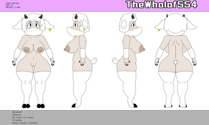 anthro black_horn brown_eyes female fur genitals horn nude nude_female solo vulva white_body white_fur white_wool wool_(fur) wool_hair thewholof554 sheipy_(thewholof554) bovid caprine mammal sheep absurd_res hi_res model_sheet