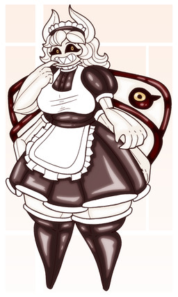 4_arms abstract_background biped black_clothing black_sclera claws clothing female female_humanoid front_view gesture glistening hair hand_gesture happy inflatable insect_wings latex latex_clothing latex_legwear latex_thigh_highs legwear lepidopteran_wings looking_at_viewer maid_uniform multi_arm multi_limb noseless pointing pointing_at_self sharp_teeth solo standing teeth thigh_highs uniform white_body white_clothing white_hair wings yellow_eyes zaffyx nov_(noveuxa) animate_inanimate arthropod humanoid insect lepidopteran living_inflatable moth 3:5 absurd_res hi_res