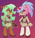 alternate_species anthro cosplay crossover_cosplay duo female fur green_eyes hair pink_body pink_fur red_hair style_emulation itoruna archie_comics panty_and_stocking_with_garterbelt sega sonic_the_hedgehog_(archie) sonic_the_hedgehog_(comics) sonic_the_hedgehog_(series) kneesocks_daemon princess_alicia_acorn rosy_the_rascal_(archie) scanty_daemon chipmunk demon ground_squirrel mammal rodent sciurid 2017 crossover digital_media_(artwork) hi_res