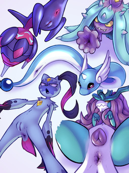 angry animal_genitalia animal_vulva anthro anus bedroom_eyes blue_body canine_genitalia canine_vulva claws eyes_closed fangs female feral gem genitals group horn narrowed_eyes open_mouth purple_body seductive slim smile teeth vulva white_body yellow_sclera cha0sapien mythology nintendo pokemon ancient_pokemon dragon dragonair generation_1_pokemon generation_7_pokemon generation_8_pokemon generation_9_pokemon mareanie mythological_creature mythological_scalie paradox_pokemon poipole pokemon_(species) scalie sneasler ultra_beast walking_wake 3:4 absurd_res hi_res