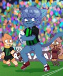 anthro ball balls blue_body blue_eyes blue_fur blue_hair blush blush_lines bottomless bottomless_anthro bottomless_male brown_body brown_fur cleats clothed clothing crowd drew_(jaidreamsicle) exhibitionism female flaccid football_field foreskin fur genitals gloves_(marking) grass grey_body grey_fur grey_hair group hair holding_ball holding_object leg_markings looking_away male markings open_mouth orange_body orange_fur penis pink_hair plant public public_nudity rugby rugby_ball rugby_uniform running smile socks_(marking) solo_focus sportswear stadium surprised surprised_expression tail tongue tongue_out unretracted_foreskin young young_anthro young_female young_male moordred nintendo pokemon maverick_skye nikki_(nikkithetanuki) percy_rivot_(percythebuizel) buizel canid canine felid fox generation_4_pokemon mammal pantherine pokemon_(species) raccoon_dog tanuki 2025 absurd_res dated digital_drawing_(artwork) digital_media_(artwork) full-length_portrait hi_res portrait shaded signature