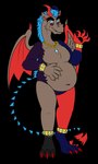 2_horns 5_fingers anklet anthro arm_tuft belly bent_arm black_pawpads black_tail blue_body blue_eyelids blue_fur blue_hair blue_horn blue_spines bracelet brown_body brown_claws brown_feathers brown_fur brown_wings chain_necklace claws curved_horn elbow_tuft eye_scar eyebrows facial_scar fangs feathered_wings feathers featureless_crotch fingers fur gold_(metal) gold_anklet gold_bracelet gold_jewelry hair half-closed_eyes horn jewelry long_tail male male_anthro mature_anthro mature_male membrane_(anatomy) membranous_wings mostly_nude_anthro mostly_nude_male multicolored_body multicolored_fur narrowed_eyes navel necklace overweight overweight_anthro overweight_male pawpads pecs pink_scar pupils purple_body purple_fur red_claws red_eyes red_horn red_inner_ear red_tail_tuft red_wings scar simple_background smile solo spines standing straight_legs tail tail_tuft teeth thick_eyebrows thick_thighs transparent_background tuft white_pupils wing_claws wings beastofeuthanasia hasbro my_little_pony drakken_blooddrick fan_character chimera draconequus hybrid vampire 2022 alpha_channel digital_drawing_(artwork) digital_media_(artwork) flat_colors hi_res