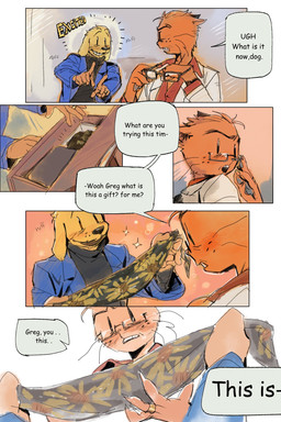 anthro biped clothing dialogue duo eyewear freckled_face freckles fur furniture glasses male orange_body orange_fur photo sofa suit text wearing_glasses yellow_body yellow_fur frune_ei01 dog_man_(series) dog_man_(character) petey_the_cat canid canine canis domestic_cat domestic_dog felid feline felis mammal 2025 comic english_text hi_res