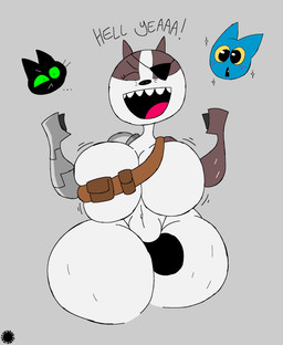 anthro bar_emanata big_breasts blush blush_lines bottom_heavy breast_expansion breasts bulge clothing curvy_figure disembodied_head ellipsis emanata expansion eye_patch eyelashes eyewear fur green_eyes gynomorph intersex logo multicolored_body multicolored_fur navel open_mouth open_smile smile solo spherical_breasts star_emanata text thick_thighs thong two_tone_body two_tone_fur underwear whiskers wide_hips yellow_eyes thatdawgmurray cartoon_network mao_mao:_heroes_of_pure_heart adorabat badgerclops sheriff_mao_mao_mao badger bat domestic_cat felid feline felis mammal mustelid musteline 2026 aliasing artist_logo artist_name digital_media_(artwork) english_text hi_res signature busty_boy_(lore) male_(lore)
