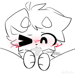 blush blush_marks bodily_fluids button_ears cum cum_in_mouth cum_inside duo fellatio floppy_ears genital_fluids genitals holding_penis horn looking_at_genitalia looking_at_penis looking_down male male/male oral paws penile penis penis_in_mouth sex text koffinz koffi_(koffinz) canid canine canis domestic_dog mammal 1:1