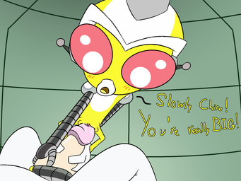 big_eyes clitoris dialogue duo erection female first_person_view genitals humanoid_genitalia humanoid_penis looking_at_genitalia looking_at_penis machine male male/female open_mouth penis size_difference solo_focus text vulva thunderfap super_robot_monkey_team_hyperforce_go nova_(srmthfg) haplorhine human mammal monkey primate robot 2017 4:3 english_text hi_res