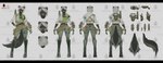 absurd_res anthro black_bars black_body black_fur blue_eyes bottomwear breasts clothing combat_cat_studio english_text eyebrow_piercing facial_piercing female fur gas_mask green_clothing green_shirt green_topwear gun hair hi_res jacket letterbox mammal marquez_(wild_assault) mask mephitid military model_sheet multicolored_body multicolored_fur official_art pants piercing ranged_weapon shirt skunk soldier solo text topwear unknown_artist warrior weapon white_body white_fur white_hair wild_assault