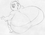 2_toes 4_fingers anthro big_breasts breasts eyebrows eyelashes feathers feet female fingers huge_breasts hyper hyper_breasts non-mammal_breasts open_mouth slightly_chubby slightly_chubby_anthro slightly_chubby_female solo tail tail_feathers thick_eyebrows toes sbshouseofpancakes harvey_beaks nickelodeon princess_(harvey_beaks) avian bird owl monochrome traditional_media_(artwork)