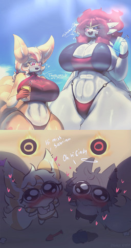 anthro anthrofied beach big_breasts bikini breasts chibi circle clothing container cup female group huge_breasts larger_female male male/female mature_female red_eyes size_difference swimwear two-piece_swimsuit white_body yellow_body shoko_steff nintendo pokemon shoko_(shoko_steff) canid canine cinderace eeveelution espeon fox generation_1_pokemon generation_2_pokemon generation_8_pokemon humanoid mammal ninetales pokemon_(species) absurd_res hi_res