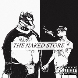 anthro belly body_hair bottomwear bulge clothing collar duo eye_bags eyewear facial_tuft glasses happy_trail hat headgear headwear leash male overweight overweight_male piercing pube_peek pubes shorts text tuft underwear weaselnaked death_grips the_money_store badger canid canine mammal mustelid musteline 1:1 2026 english_text hi_res