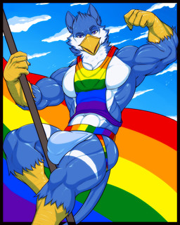 abs anthro avian_feet balls_outline beak biped black_claws blue_body blue_eyebrows blue_hair bottomwear bulge claws clothed clothing cloud deltoids detailed_bulge eyebrows flagpole front_view genital_outline hair holding_object holding_pole jockstrap lgbt_pride light looking_at_viewer male markings multicolored_clothing multicolored_shirt multicolored_tank_top multicolored_topwear multicolored_underwear muscular muscular_anthro muscular_male neck_tuft outside pecs penis_outline pole presenting pride_color_flag pride_colors purple_eyes rainbow_clothing rainbow_flag rainbow_jockstrap rainbow_pride_flag rainbow_shirt rainbow_symbol rainbow_tank_top rainbow_topwear rainbow_underwear shirt simple_background skimpy sky skyscape solo sunlight tail tank_top text topwear tuft underwear white_body white_clothing white_jockstrap white_markings white_underwear yellow_beak yellow_hands khayen lgbt_pride_month mythology jericko_(germanshepherd69) avian bird gryphon mythological_avian mythological_creature 2025 4:5 absurd_res artist_name digital_drawing_(artwork) digital_media_(artwork) hi_res