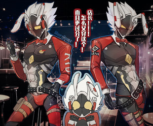 belt bow_tie chibi clothed clothing embarrassed fake_ears fake_rabbit_ears grey_body hair machine male playboy_bunny playboy_outfit skimpy thong underwear white_hair yellow_eyes ord_inar mihoyo zenless_zone_zero billy_kid humanoid robot hi_res