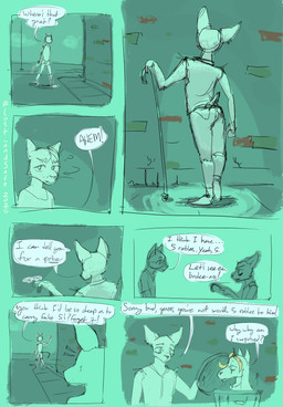 ambiguous_gender anthro clothed clothing dialogue fur group looking_at_viewer male mottled open_mouth piebald simple_background speech_bubble tail text lost_andsafe goat_(halcyon) palisade_(halcyon) bovid calico_cat canid canine canis caprine chihuahua domestic_cat domestic_dog felid feline felis goat mammal toy_dog 2026 comic digital_media_(artwork) english_text hi_res restricted_palette