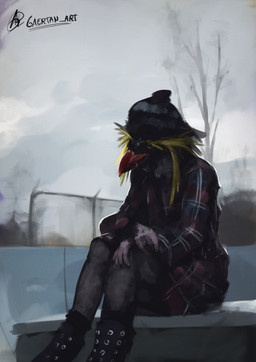 anthro beanie boots clothing detailed_background female flannel flannel_shirt footwear hand_tattoo hat headgear headwear leggings legwear outside shoes sitting skate_park solo studded_boots studded_clothing studded_footwear studs tattoo gaertan grungy avian bird penguin digital_drawing_(artwork) digital_media_(artwork) digital_painting_(artwork) hi_res painting_(artwork)
