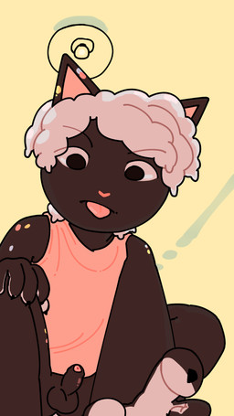 anthro balls bottomless brown_body brown_eyes ceiling ceiling_lamp cel-shaded clothed clothing curly_hair erection foreskin genitals hair humanoid_genitalia humanoid_penis inside lamp looking_at_viewer low-angle_view male markings multicolored_spots partially_clothed penis shirt shota solo spots tank_top tongue tongue_out toony topwear white_hair white_markings worm's-eye_view young conditional_dnp furward_thinker ezra_(furward_thinker) domestic_cat felid feline felis mammal 2025 4k 9:16 absurd_res colored digital_drawing_(artwork) digital_media_(artwork) hi_res shaded