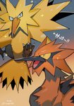 amazed ambiguous_gender beak duo feathers orange_body orange_feathers sparkles wings yellow_body sushi1515 nintendo pokemon avian bird galarian_form galarian_zapdos generation_1_pokemon generation_8_pokemon legendary_pokemon pokemon_(species) regional_form_(pokemon) zapdos 2020 hi_res