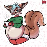 anthro belly beverage big_belly big_breasts big_tail blue_eyes blue_hair breasts buckteeth candy chocolate christmas_clothing clothed clothing dessert female festive food fur hair handwear holidays hot_chocolate legwear looking_at_viewer mittens navel open_mouth outie_navel pregnant pregnant_anthro pregnant_female simple_background smile solo sweater tail teeth thick_thighs thigh_highs thigh_up topwear whiskers redrosy christmas nixie_(torqueempup) hybrid mammal 1:1 2024 artist_name colored digital_drawing_(artwork) digital_media_(artwork) hi_res shaded