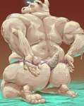 anthro big_butt butt clothing leaky male musclegut muscular muscular_male overweight solo thong underwear vein veiny_muscles avalath_tiger hybrid monster absurd_res hi_res