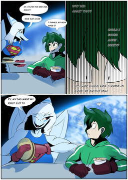 5_fingers abstract_background amber_eyes anthro blue_clothing blue_leotard bone_frill breasts burger chopsticks clothing cosplay crossover_cosplay dialogue duo feathered_wings feathers female fingers food frill_(anatomy) gloves green_eyes green_hair grey_body grey_hair grey_scales hair handwear leotard light-skinned_male light_body light_skin long_hair male noodles open_mouth open_smile ramen red_clothing red_gloves red_handwear scales smile superman_logo text tracksuit wings beltimerperbus cavemanon_studios dc_comics goodbye_volcano_high ko_op_(game_developer) my_hero_academia snoot_game superman_(series) fang_(gvh) izuku_midoriya superman human mammal prehistoric_species pterosaur reptile scalie 2025 comic crossover digital_drawing_(artwork) digital_media_(artwork) english_text hi_res