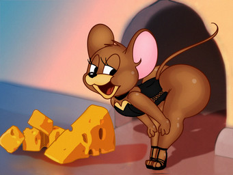 ankle_strap_heels anthro big_butt black_clothing black_collar black_corset black_footwear black_high_heels brown_body brown_fur bubble_butt butt cheese clothed clothed_anthro clothed_male clothing collar dairy_products femboy food footwear fur high_heels male shoes solo tail dracojeff metro-goldwyn-mayer tom_and_jerry jerry_mouse mammal mouse murid murine rodent 2020 4:3 absurd_res hi_res