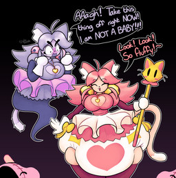 abdl angry big_breasts big_diaper blush bottomwear bow_ribbon breasts cleavage_cutout clothed clothing cutout dancewear dialogue diaper embarrassed eyebrows eyes_closed feline_tail female ghost_tail gloves handwear happy legwear locket magical_girl_wand skirt squish thick_eyebrows thigh_highs thigh_squish tutu wearing_diaper pincoosh deltarune undertale_(series) mad_mew_mew mew_mew_(undertale) animal_humanoid cat_humanoid felid felid_humanoid feline feline_humanoid ghost humanoid mammal mammal_humanoid spirit digital_media_(artwork) hi_res signature trans_(lore) trans_woman_(lore)