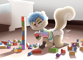anthro clothed clothing diaper feces front_view fur hair kneeling male pooping soiled_diaper soiling soiling_diaper solo tail unclean_diaper used_diaper using_diaper wearing_diaper young young_anthro young_male baltnwolf mammal rodent sciurid tree_squirrel digital_media_(artwork) hi_res