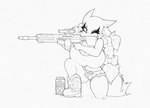 aiming alcohol anthro beer beverage beverage_can big_breasts boots bottomwear braided_hair breasts bulging_breasts cleavage clothed clothing cutoffs denim denim_bottomwear denim_clothing eyeliner female footwear freckles gun hair holding_gun holding_object holding_ranged_weapon holding_weapon huge_breasts kneeling makeup one_eye_closed ranged_weapon shoes shorts solo weapon smokyjai bessie_fox_(smokyjai) canid canine fox mammal 2022 hi_res monochrome