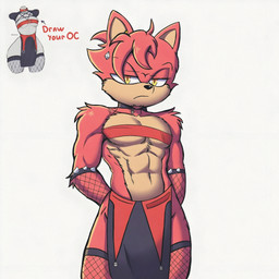 anthro bracelet clothed clothing crossdressing female femboy fur jewelry male muscular pink_body pink_fur solo fan_character felid feline mammal 1:1 absurd_res hi_res meme