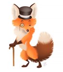 anthro cane clothing eyewear fluffy fluffy_tail fur hat headgear headwear monocle mostly_nude orange_body orange_fur simple_background solo standing tail terribly_british top_hat white_background kippycube canid canine fox mammal red_fox true_fox 2019