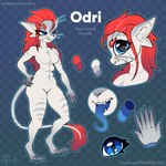 4_ears 4_toes 6_breasts 6_fingers anthro blue_eyes breasts fangs feet female fingers grey_body hair looking_at_viewer multi_breast multi_ear pupils red_hair slit_pupils solo striped_body stripes teeth toes tongue airfly-pony voices_of_the_void fan_character odri ariral 2024 digital_media_(artwork) hi_res model_sheet