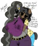 2017 absurd_res anthro beauty_mark_(oc) big_breasts blue_eyes blush breasts clothing cosmic_horror creepypasta dialogue duo earth_pony english_text equid equine eye_bags fan_character female female/female fondling friendship_is_magic grope hasbro hi_res horse lovecraftian_(genre) makeup mammal mature_anthro mature_female mcsweezy monster my_little_pony pony text third-party_edit yellow_eyes zalgo_(creepypasta) zalgo_edit