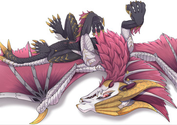 2_horns 5_claws 5_toes anus bent_legs black_body blush blush_lines claws eyelashes facial_markings feet female female_feral feral frill_(anatomy) fur genitals head_markings horn humanoid_genitalia humanoid_genitalia_on_feral humanoid_vulva humanoid_vulva_on_feral looking_at_viewer lying markings membrane_(anatomy) membranous_wings multicolored_body multicolored_scales on_back open_mouth pupils quadruped red_body red_eyes red_fur scales shadow sharp_teeth simple_background slit_pupils solo spiked_tail spikes spikes_(anatomy) spread_wings tail tail_anus teeth toe_claws toes tuft ventral_scales vulva white_background white_body white_scales white_sclera wings yellow_body yellow_claws yellow_horn d-crow capcom monster_hunter elder_dragon malzeno 2026 digital_drawing_(artwork) digital_media_(artwork) full-length_portrait hi_res portrait shaded