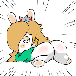 anthro bangs big_butt black_eyes blonde_hair blush body_blush butt butt_blush closed_frown clothed clothed_anthro clothed_female clothing crown female female_anthro frown frowning_at_viewer fur gem genitals hair hair_over_eye headgear light long_ears looking_at_viewer looking_back looking_back_at_viewer lying motion_lines mouth_closed multicolored_body noseless on_front pawpads presenting presenting_hindquarters ruby_(gem) sapphire_(gem) shirt simple_background solo tan_body tan_eyelids tan_inner_ear tan_pawpads tan_skin teal_clothing teal_shirt teal_topwear thick_thighs topwear two_tone_body vulva white_background white_body white_fur white_vulva osirisky mario_bros mario_plus_rabbids_sparks_of_hope nintendo raving_rabbids rayman_(series) ubisoft rabbid_rosalina lagomorph mammal rabbid 1:1 2021 cel_shading crossover digital_drawing_(artwork) digital_media_(artwork) japanese_description lighting shaded