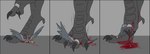 ambiguous_feral ambiguous_gender anthro avian_feet beak biped black_border black_claws blood blood_from_mouth blood_in_mouth blue_eyes bodily_fluids border claws corpse crush death decapitation digit_ring digitigrade disembowelment dismemberment duo extreme_size_difference eyeball feathered_wings feathers feet feral foot_crush gore grey_background grey_beak grey_body grey_feathers grey_wings grotesque_death guts intestines jewelry killing larger_ambiguous larger_anthro micro micro_abuse micro_ambiguous micro_feral motion_lines multicolored_body multicolored_feathers mutilation open_mouth organs quadruped ring scutes severed_body_part severed_head simple_background size_difference smaller_ambiguous smaller_feral stomping talons toe_claws toe_ring toes two_tone_body two_tone_feathers violence wings emiechii mythology avian gryphon mythological_avian mythological_creature 2020 colored_sketch hi_res sketch