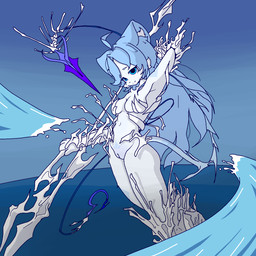 anthro blue_body blue_eyes blue_fur female fighting_pose fur genitals light_eyes pose sea solo standing vulva water cassis aquatic felid feline felis mammal 1:1 hi_res