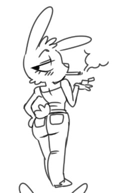 annoyed anthro blush bottomwear cheek_tuft clothed clothing facial_tuft female fully_clothed fur half-closed_eyes head_tuft lighter long_ears narrowed_eyes scut_tail short_tail simple_background smoking solo standing tail topwear tuft white_background shoobular scratch21 riley_(scratch21) lagomorph leporid mammal rabbit 2021 black_and_white digital_drawing_(artwork) digital_media_(artwork) monochrome sketch